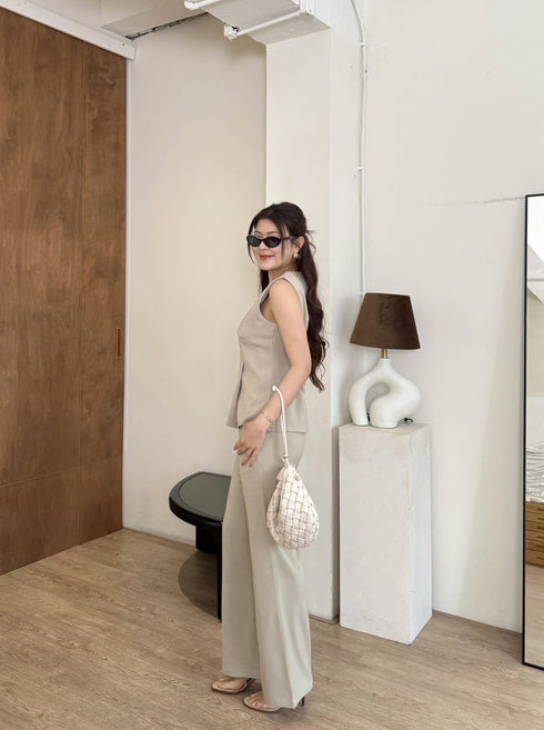V-Neck Sleeveless Vest With Trousers sets